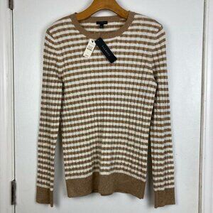 Talbots Metallic Gold Striped Cable Knit Pullover Sweater Crew Neck Shimmer sz S